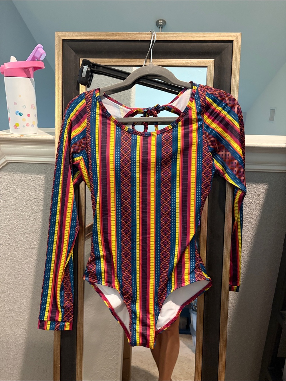 Long-Sleeve Multicolor Striped One-Piece Swimsuit